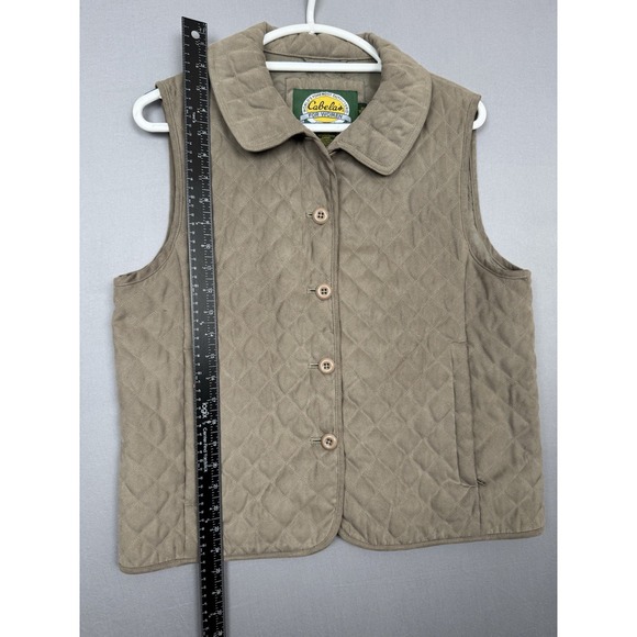 Cabelas Brown Faux Suede Insulated Vest Womens Medium M Winter Collared Quilted - Picture 5 of 6